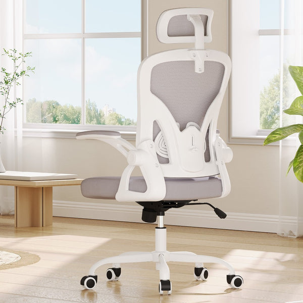 HomeRoots Gray Adjustable Height Swivel Rolling Office Chair - Modern Ergonomic Design with Breathable Mesh Back 634583