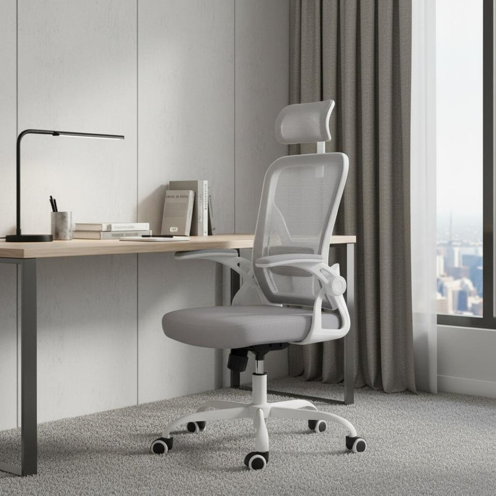 HomeRoots Gray Adjustable Height Swivel Rolling Office Chair - Modern Ergonomic Design with Breathable Mesh Back 634583