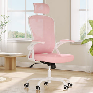HomeRoots Pink Adjustable Height Swivel Rolling Office Chair - Modern Design with Breathable Mesh Back & Comfort 634585