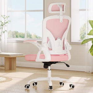 HomeRoots Pink Adjustable Height Swivel Rolling Office Chair - Modern Design with Breathable Mesh Back & Comfort 634585