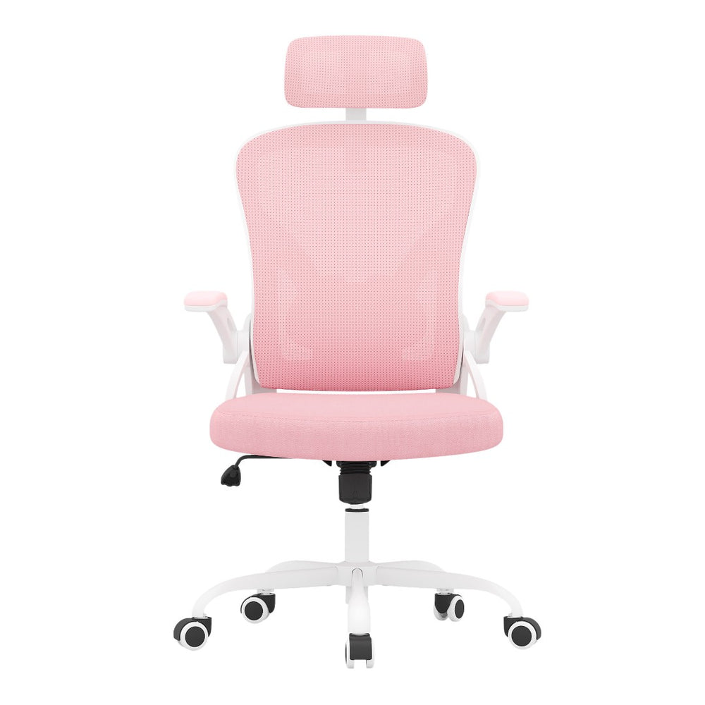 HomeRoots Pink Adjustable Height Swivel Rolling Office Chair - Modern Design with Breathable Mesh Back & Comfort 634585