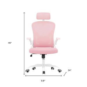 HomeRoots Pink Adjustable Height Swivel Rolling Office Chair - Modern Design with Breathable Mesh Back & Comfort 634585