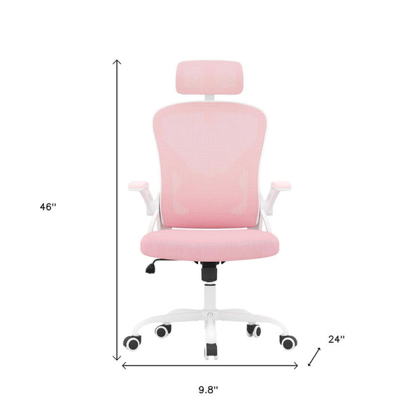 HomeRoots Pink Adjustable Height Swivel Rolling Office Chair - Modern Design with Breathable Mesh Back & Comfort 634585