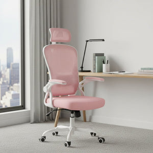 HomeRoots Pink Adjustable Height Swivel Rolling Office Chair - Modern Design with Breathable Mesh Back & Comfort 634585