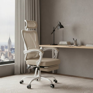 HomeRoots Beige Adjustable Height Swivel Rolling Office Chair – Ergonomic Comfort, Breathable Mesh, Modern Design 634589