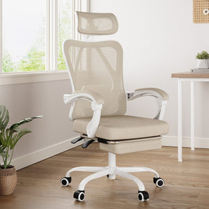 HomeRoots Beige Adjustable Height Swivel Rolling Office Chair – Ergonomic Comfort, Breathable Mesh, Modern Design 634589