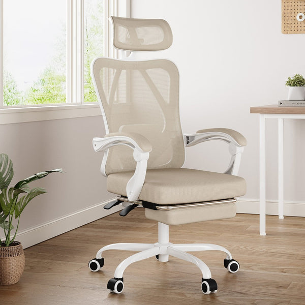 HomeRoots Beige Adjustable Height Swivel Rolling Office Chair – Ergonomic Comfort, Breathable Mesh, Modern Design 634589