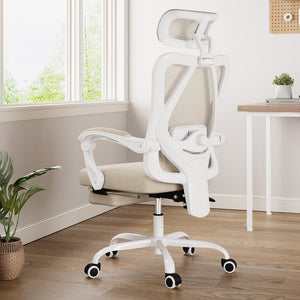 HomeRoots Beige Adjustable Height Swivel Rolling Office Chair – Ergonomic Comfort, Breathable Mesh, Modern Design 634589