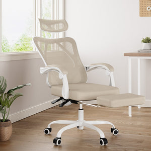HomeRoots Beige Adjustable Height Swivel Rolling Office Chair – Ergonomic Comfort, Breathable Mesh, Modern Design 634589