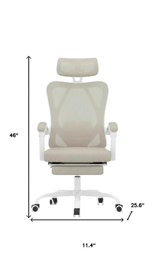 HomeRoots Beige Adjustable Height Swivel Rolling Office Chair – Ergonomic Comfort, Breathable Mesh, Modern Design 634589