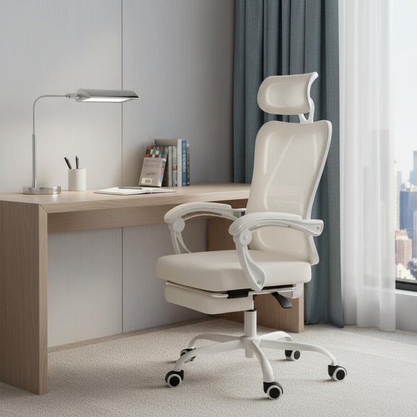 HomeRoots White Ergonomic Adjustable Height Swivel Office Chair with Rolling Casters for Maximum Comfort 634590