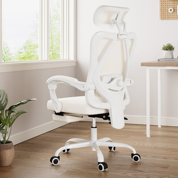 HomeRoots White Ergonomic Adjustable Height Swivel Office Chair with Rolling Casters for Maximum Comfort 634590