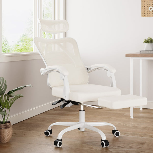 HomeRoots White Ergonomic Adjustable Height Swivel Office Chair with Rolling Casters for Maximum Comfort 634590