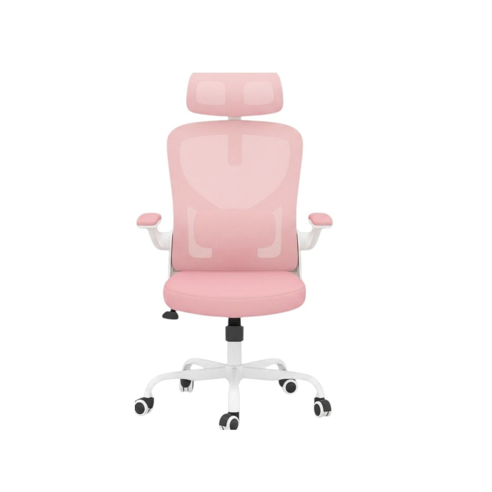 HomeRoots Pink Ergonomic Adjustable Height Swivel Rolling Office Chair with Mesh Back and Smooth Mobility 634591