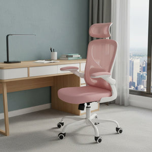 HomeRoots Pink Ergonomic Adjustable Height Swivel Rolling Office Chair with Mesh Back and Smooth Mobility 634591