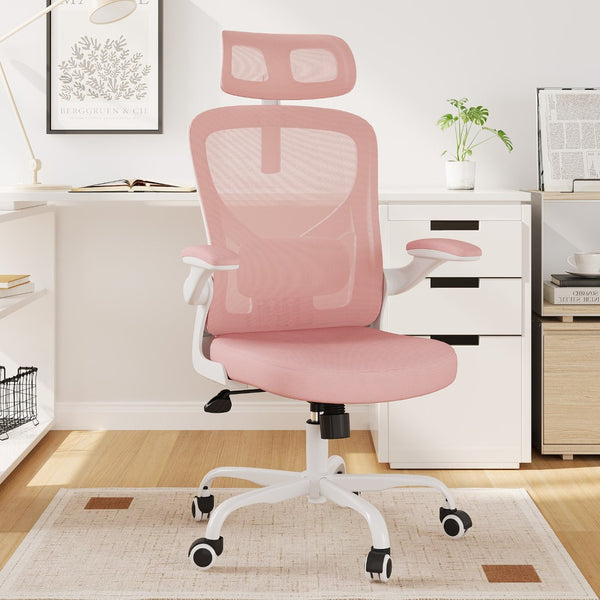 HomeRoots Pink Ergonomic Adjustable Height Swivel Rolling Office Chair with Mesh Back and Smooth Mobility 634591