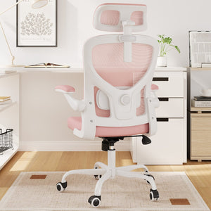 HomeRoots Pink Ergonomic Adjustable Height Swivel Rolling Office Chair with Mesh Back and Smooth Mobility 634591