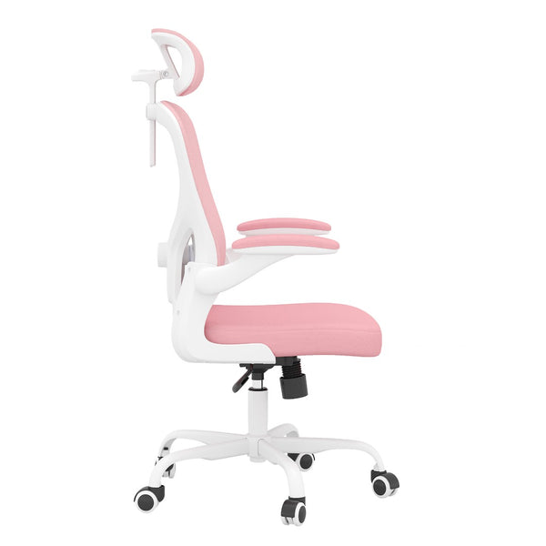 HomeRoots Pink Ergonomic Adjustable Height Swivel Rolling Office Chair with Mesh Back and Smooth Mobility 634591