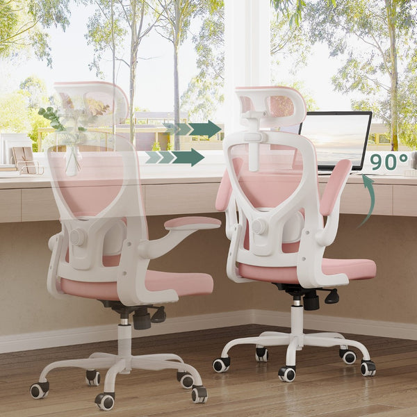 HomeRoots Pink Ergonomic Adjustable Height Swivel Rolling Office Chair with Mesh Back and Smooth Mobility 634591