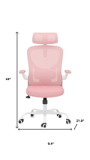 HomeRoots Pink Ergonomic Adjustable Height Swivel Rolling Office Chair with Mesh Back and Smooth Mobility 634591
