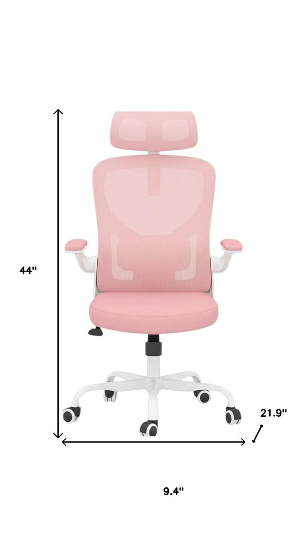 HomeRoots Pink Ergonomic Adjustable Height Swivel Rolling Office Chair with Mesh Back and Smooth Mobility 634591