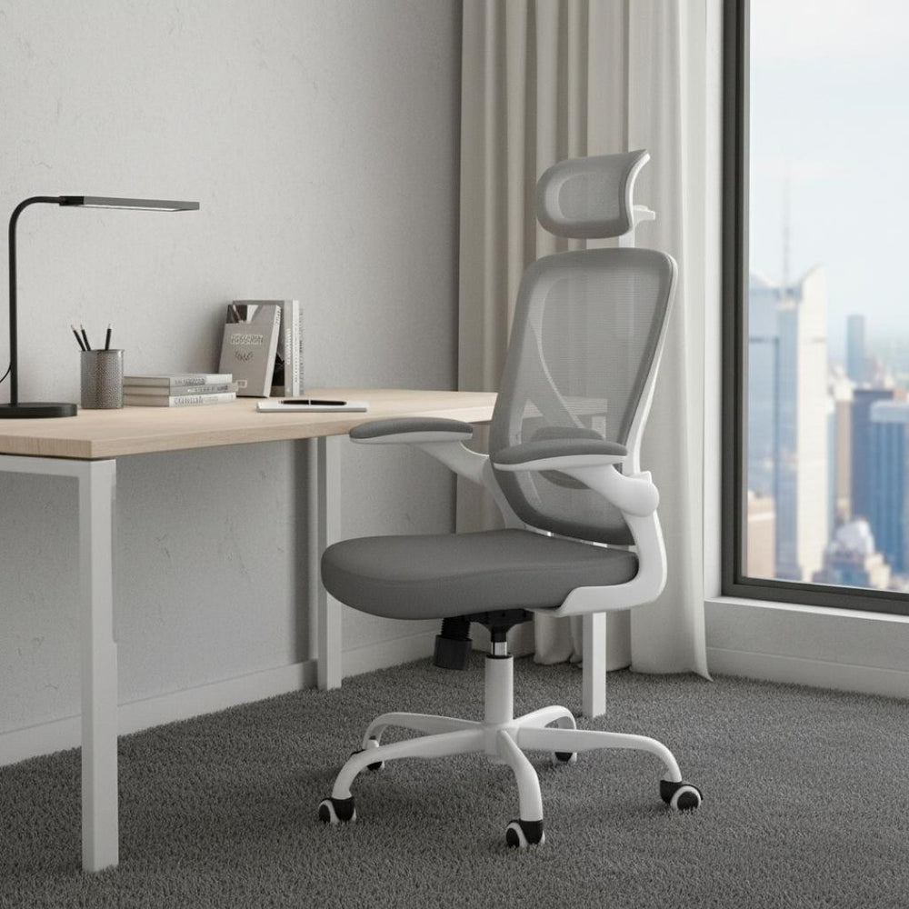 HomeRoots Gray Adjustable Height Swivel Office Chair - Modern Design, Ergonomic Comfort & Smooth Mobility 634592