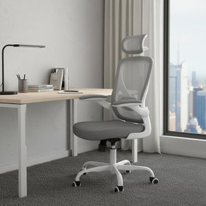 HomeRoots Gray Adjustable Height Swivel Office Chair - Modern Design, Ergonomic Comfort & Smooth Mobility 634592