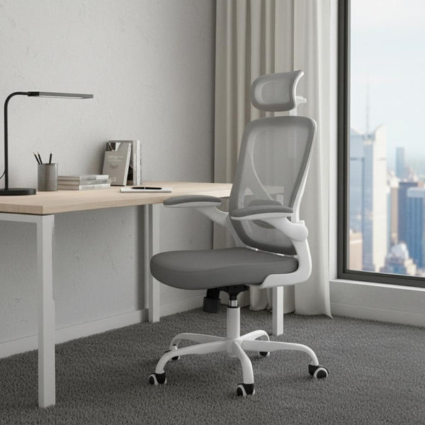 HomeRoots Gray Adjustable Height Swivel Office Chair - Modern Design, Ergonomic Comfort & Smooth Mobility 634592