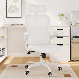 HomeRoots White Adjustable Height Swivel Rolling Office Chair - Ergonomic Comfort & Modern Design for Productivity 634594