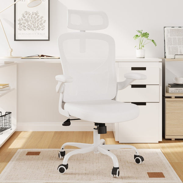 HomeRoots White Adjustable Height Swivel Rolling Office Chair - Ergonomic Comfort & Modern Design for Productivity 634594