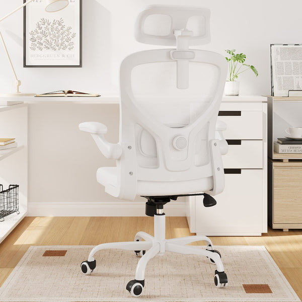 HomeRoots White Adjustable Height Swivel Rolling Office Chair - Ergonomic Comfort & Modern Design for Productivity 634594