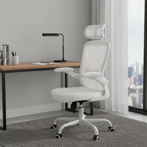 HomeRoots White Adjustable Height Swivel Rolling Office Chair - Ergonomic Comfort & Modern Design for Productivity 634594