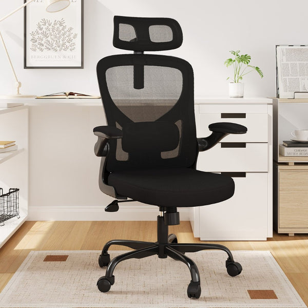 HomeRoots Black Adjustable Height Swivel Office Chair - Ergonomic Mesh Back, Durable Design & Smooth Mobility 634595