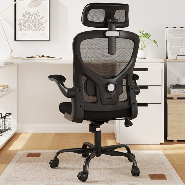 HomeRoots Black Adjustable Height Swivel Office Chair - Ergonomic Mesh Back, Durable Design & Smooth Mobility 634595
