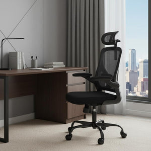 HomeRoots Black Adjustable Height Swivel Office Chair - Ergonomic Mesh Back, Durable Design & Smooth Mobility 634595