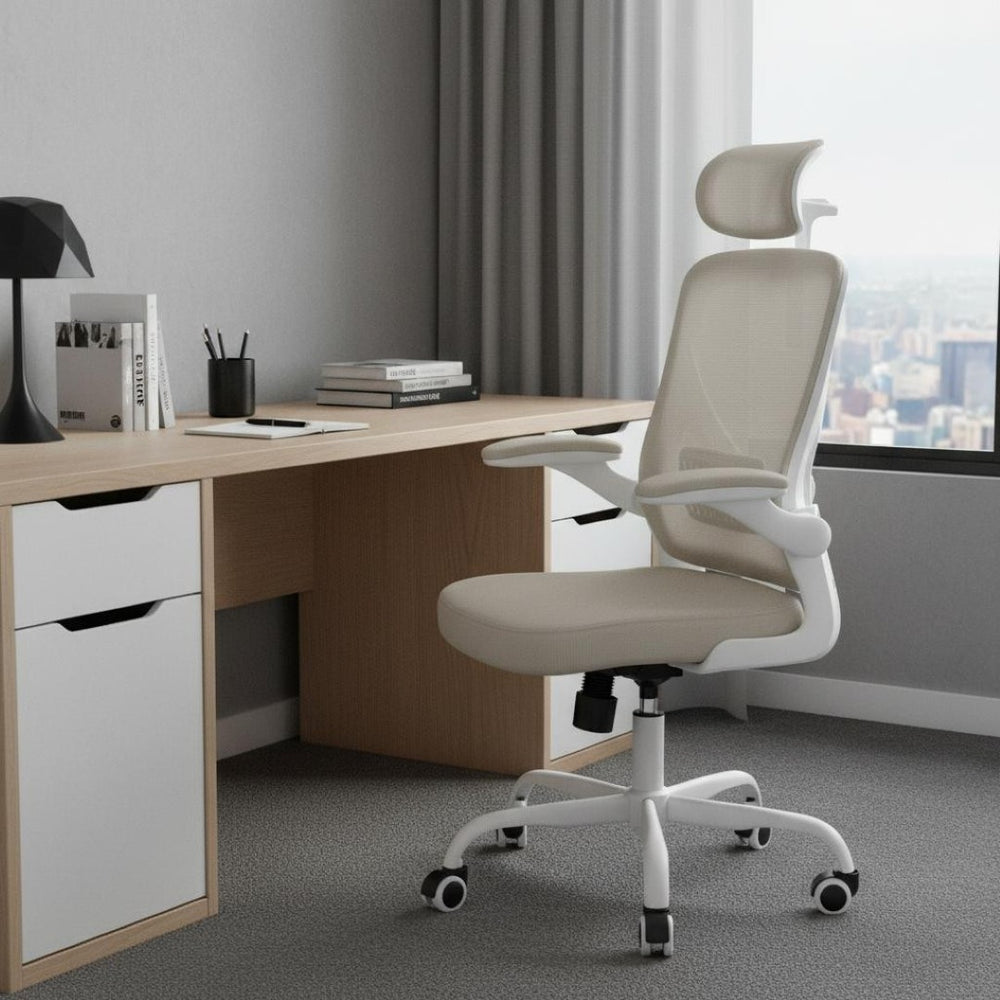 HomeRoots Beige Adjustable Height Swivel Rolling Office Chair - Stylish Comfort & Ergonomic Support for All-Day Use 634596