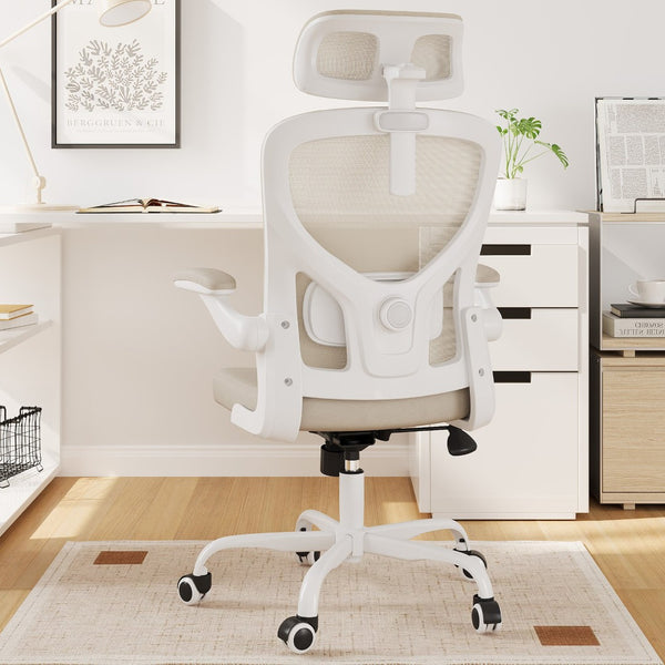 HomeRoots Beige Adjustable Height Swivel Rolling Office Chair - Stylish Comfort & Ergonomic Support for All-Day Use 634596