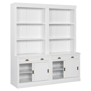 English Elm 83.4"Tall White Bookshelf Suite With Led Lighting, Sliding Doors & Drawers For Stylish Storage Solutions N751S059620K