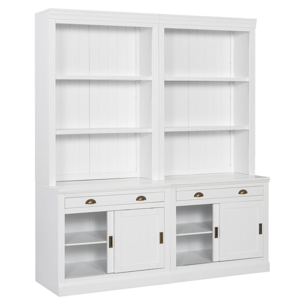 English Elm 83.4"Tall White Bookshelf Suite With Led Lighting, Sliding Doors & Drawers For Stylish Storage Solutions N751S059620K
