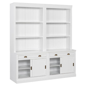 English Elm 83.4"tall Two-piece Bookcase Suite with Led Shelves Tempered Glass Doors Matte Black N751S059621K