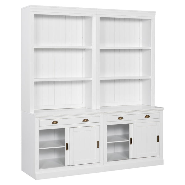 English Elm 83.4"tall Two-piece Bookcase Suite with Led Shelves Tempered Glass Doors Matte Black N751S059621K