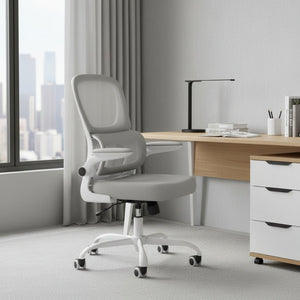 HomeRoots White Adjustable Height Swivel Gaming Chair - Modern Comfort with 360° Mobility & Elegant Design 634599
