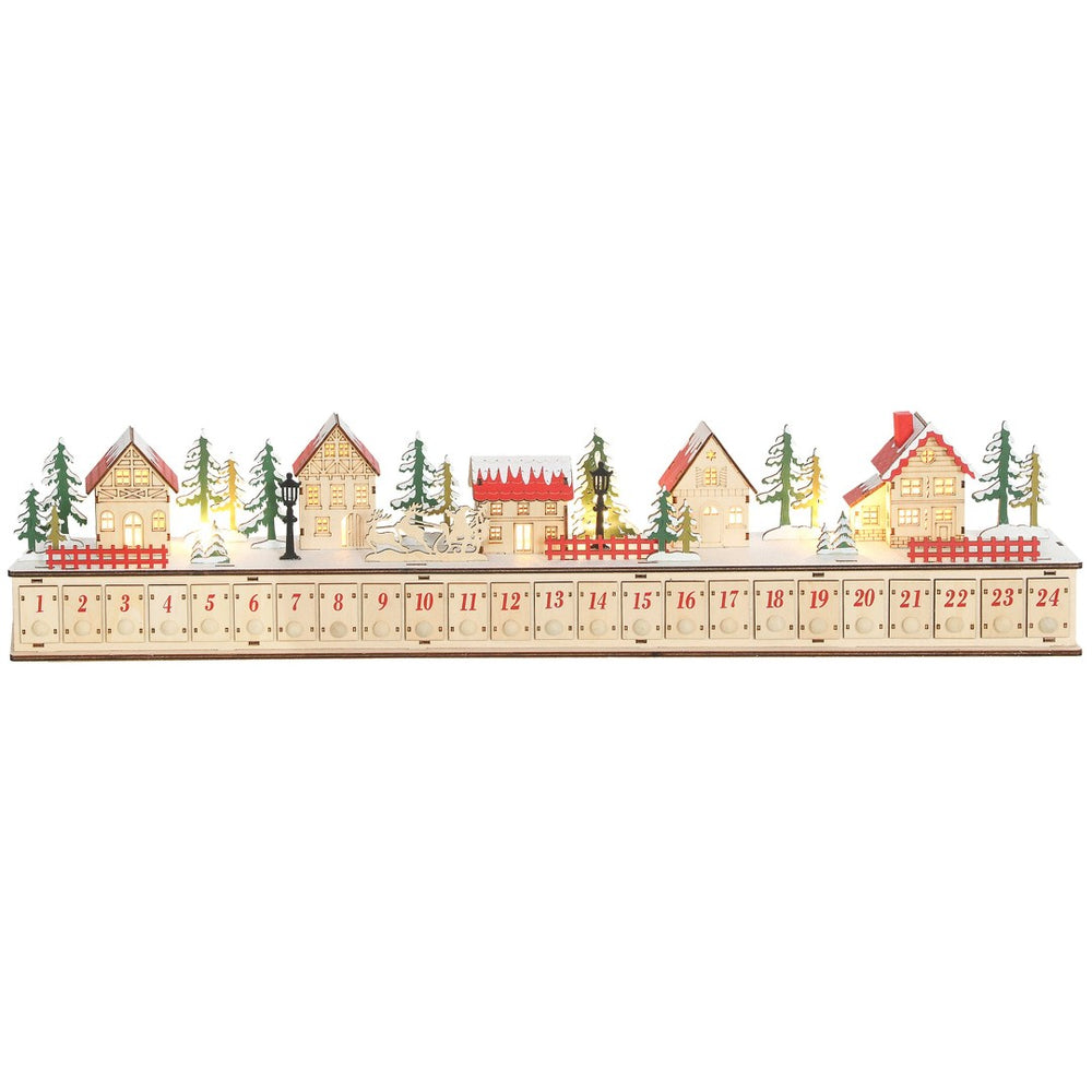 English Elm Christmas Village Advent Calendar 24 Drawer Wood Finish Led Mantel Holiday Display T3971P381404