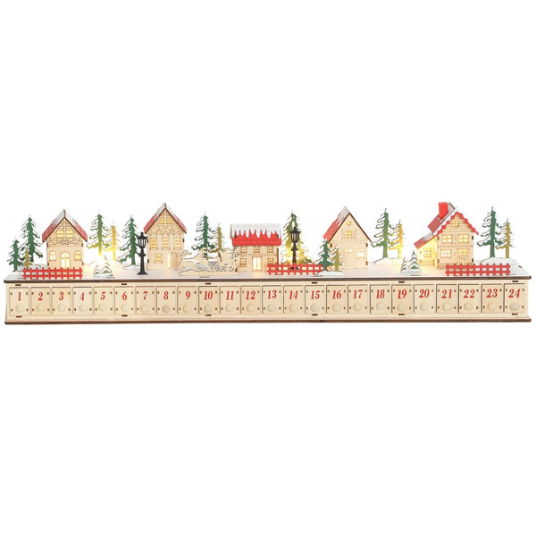 English Elm Christmas Village Advent Calendar 24 Drawer Wood Finish Led Mantel Holiday Display T3971P381404
