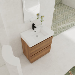 English Elm 30" Modern Bathroom Vanity With Undermount Sink, Double Drawer Storage & Waterproof Finish In Brown W1972S00007