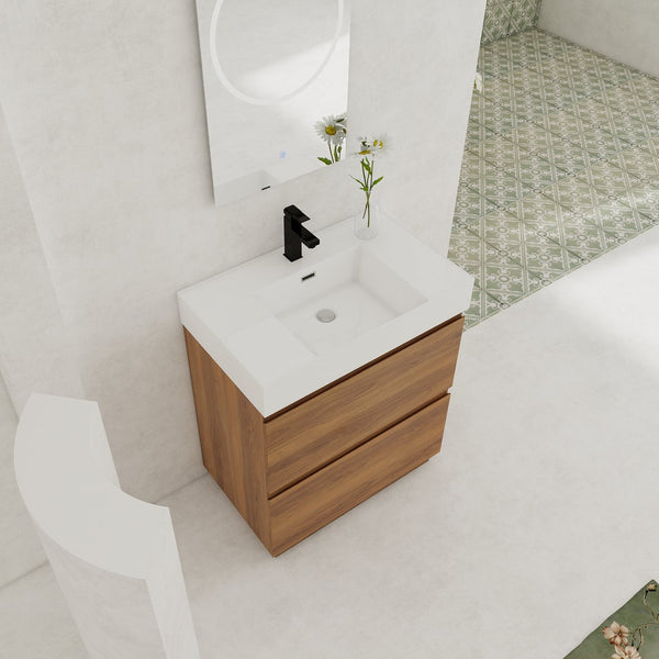 English Elm 30" Modern Bathroom Vanity With Undermount Sink, Double Drawer Storage & Waterproof Finish In Brown W1972S00007