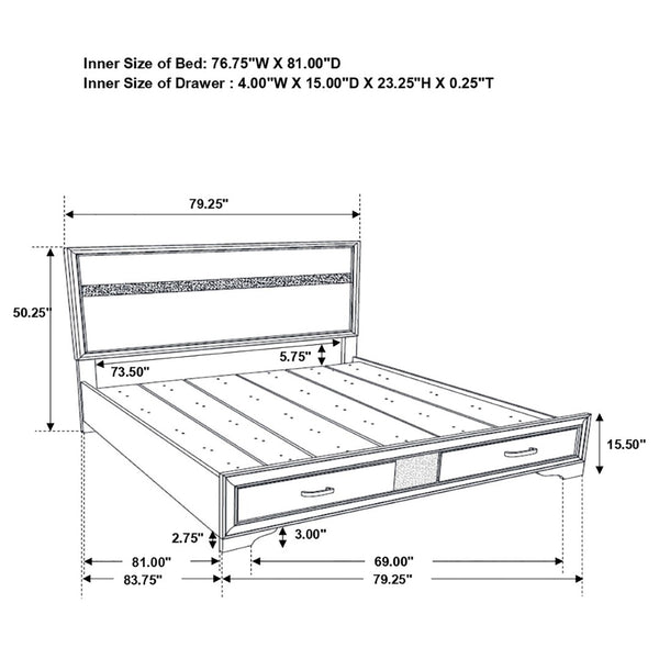 English Elm Corbin Queen Bedroom Set with Crystal Pulls Metallic Trim and Footboard Storage Drawers B062S00788