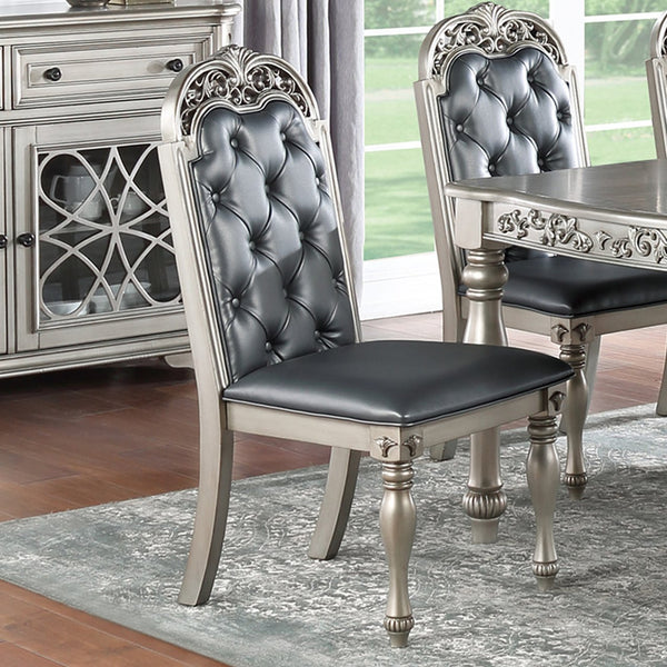 English Elm Set of 2 Polyfiber Upholstered Dining Chairs with Tufted Cushioned Back and Solid Wood Frame, Durable Comfort Silver B016P226039