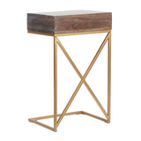 Christopher Knight Home® - Noble House - Bucyrus Rustic Glam Handcrafted Acacia Wood C-Shaped Side Table, Dark Brown and Gold