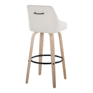 English Elm 30"fixed-height Swivel Barstools Whitewashed Bentwood Cream Seat Black Footrest Set B202S00600